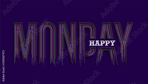 Happy Monday Calligraphic 3d Style Text shopping poster vector illustration Design.