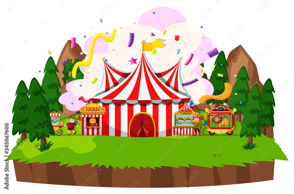 Obraz premium Scene with circus tent and animals in the park