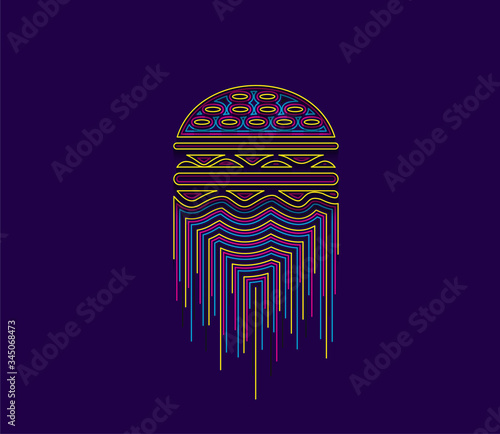 Burger - fast food concept, Line Art Vector illustration.