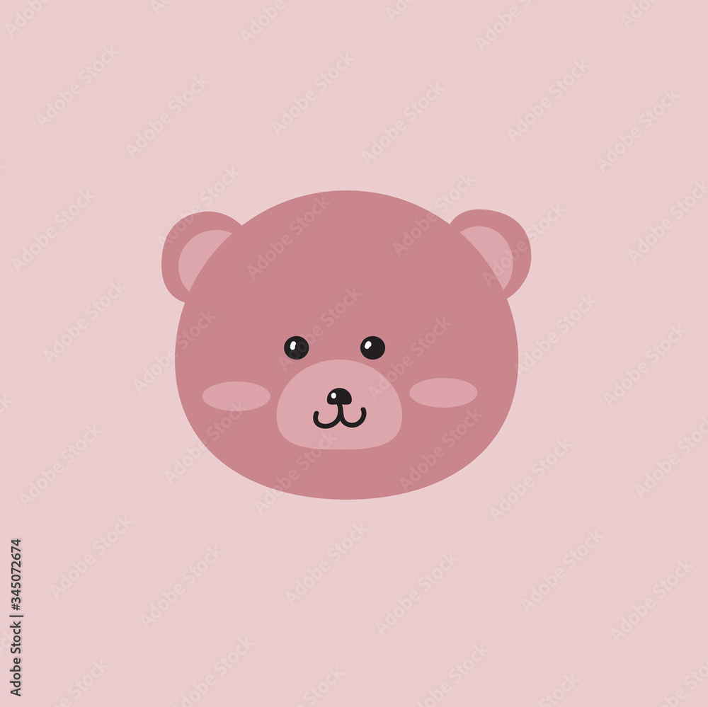 a pink color cute teddy face illustration isolated on light pink background.
