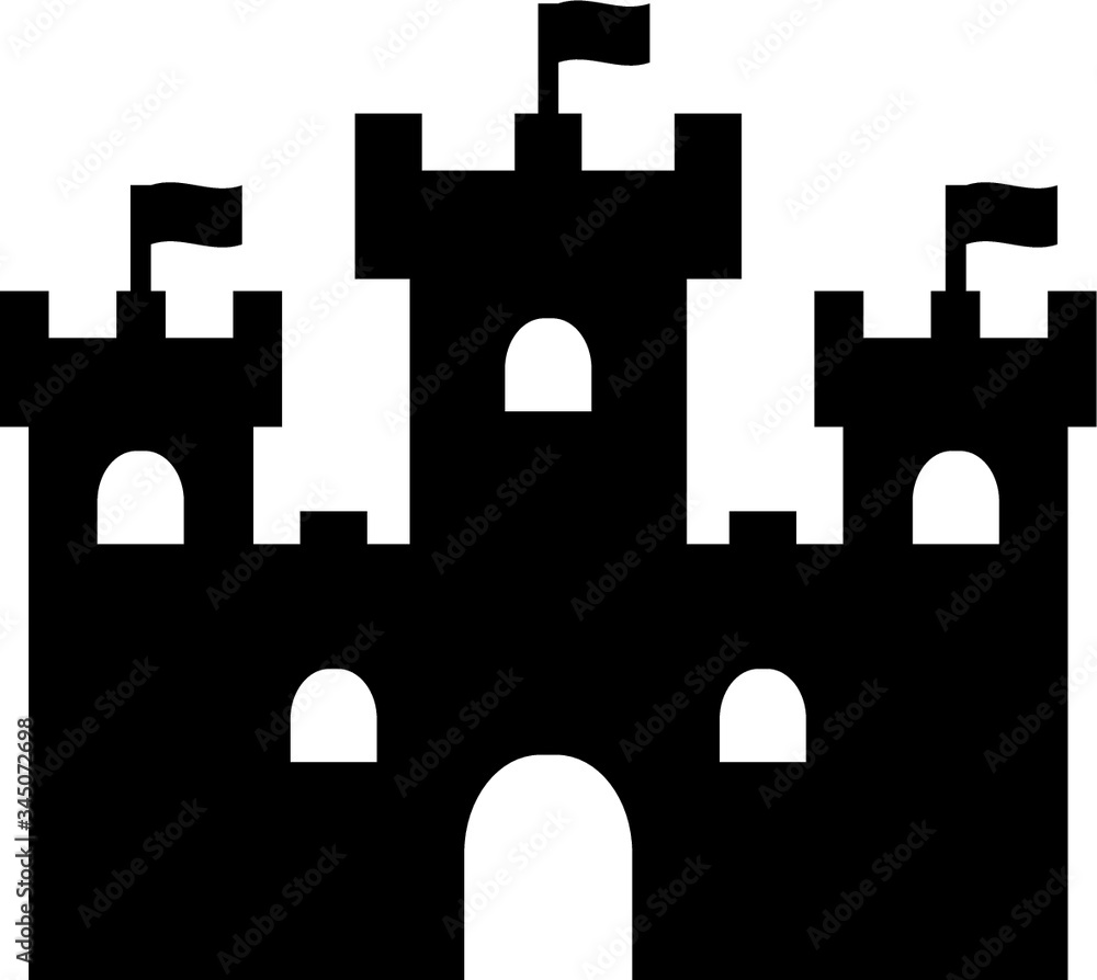 Castle with towers, sand castle vector icon black