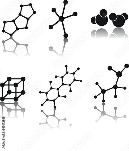 Chemistry molecules and atoms vector icon set isolated on white background