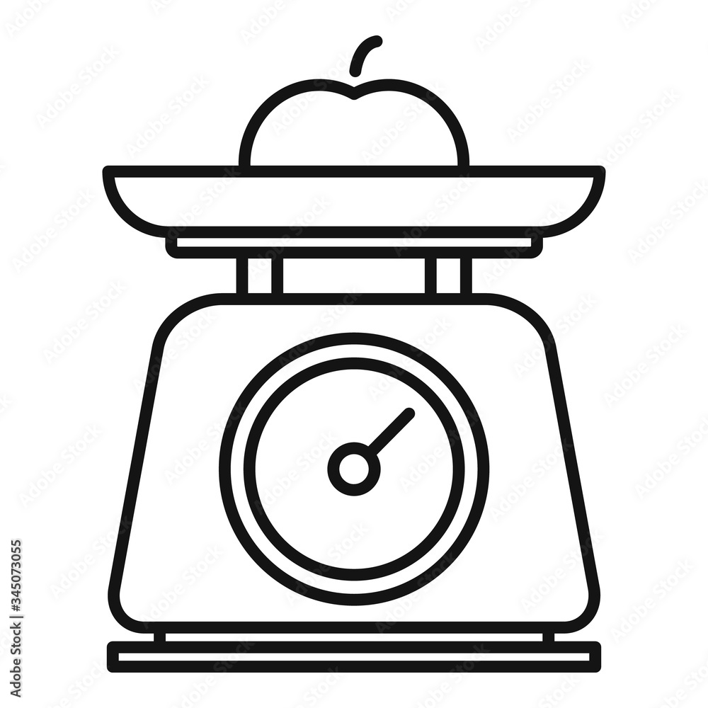 Fruit kitchen scales icon. Outline fruit kitchen scales vector icon for web design isolated on white background Fruit kitchen scales icon. Outline fruit kitchen scales vector icon for web design isolated on white background
