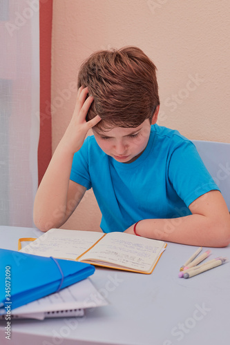 angry child doing his homework
