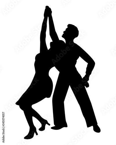 Silhouette of a dancing couple of people isolated on a white background. Vector illustration of an elegant couple of dancers. Dancers of ballroom and Latin American dances