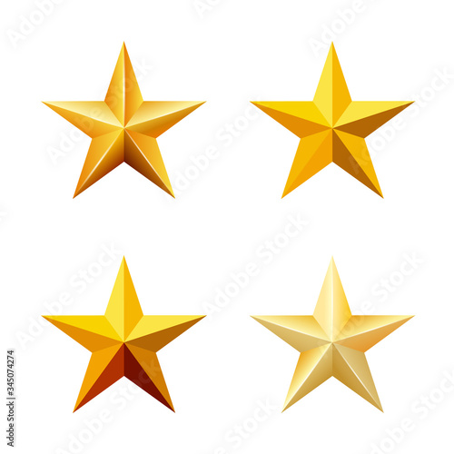 Set of gold stars made in different styles and colors.