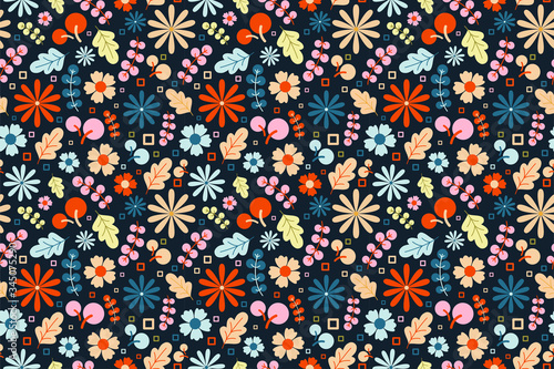 Floral Seamless Pattern Beautiful Paper Wrapping, Colorful Flower Illustration, Fashionable Textile Pattern.