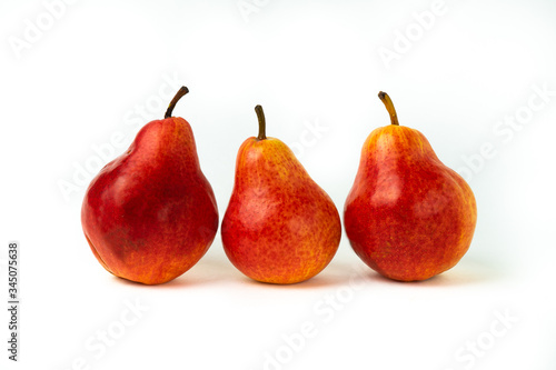 ripe red yellow pear fruits isolated on white background