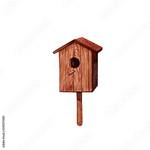 Fotobehang wooden birdhouse isolated on white background