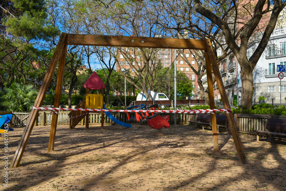 Playgrounds and parks for children closed due to the coronavirus during the quarantine period, Playgrounds and parks for children closed due to the coronavirus during the quarantine period,