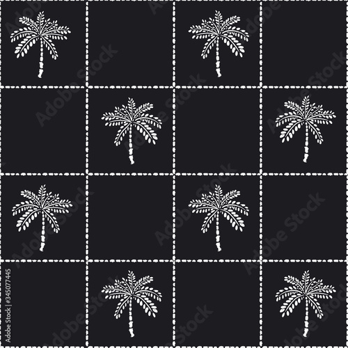 Modern hand drawn Tropical palm tree with hand drawn grid check ,  design for fashion ,fabric,and all prints