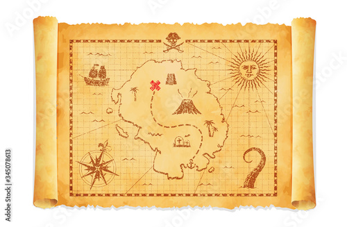 Old pirate treasure map vector illustration