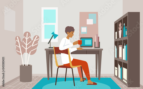 Vector illustration of woman in the home office