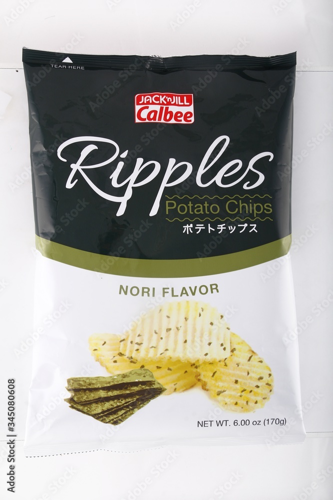 Bag of Ripples potato chip snack on an isolated white background Stock ...