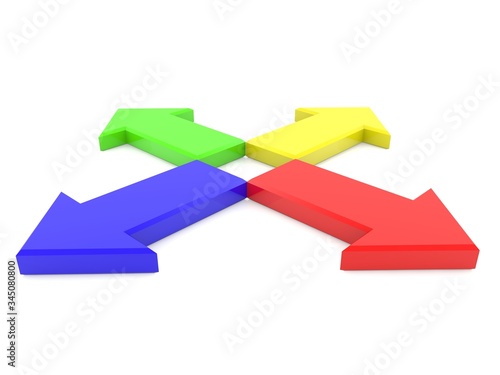 Four arrows of different colors are placed in different directions