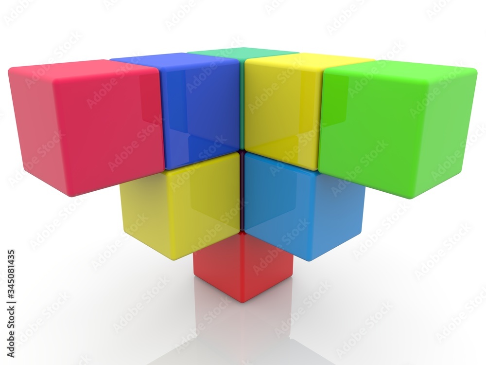 Colored toy blocks assembled in an abstract construction