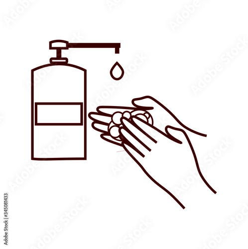 Applying hand sanitizer or soap to the hands to prevent virus and germ infection. Icon symbol vector illustration