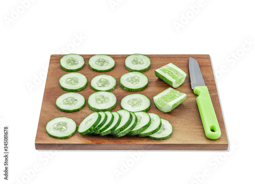 sliced cucumber on a cutting board