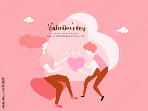 Social message blog Valentine’s day on pink pastel color vector background- Flat cartoon banner on pink color