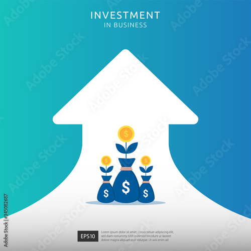 Return on investment design vector illustration. Profit opportunity concept. business growth arrows to success. arrow with dollar plant coins, graph and chart increase. for banner and website etc