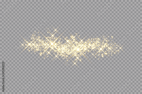 Golden sparks glitter special light effect. Vector sparkles on transparent background. Christmas abstract pattern. Sparkling magic dust particles