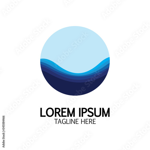 Isolated round shape logo. Blue color logotype. Flowing water image. Sea  ocean  river surface. © Sunar