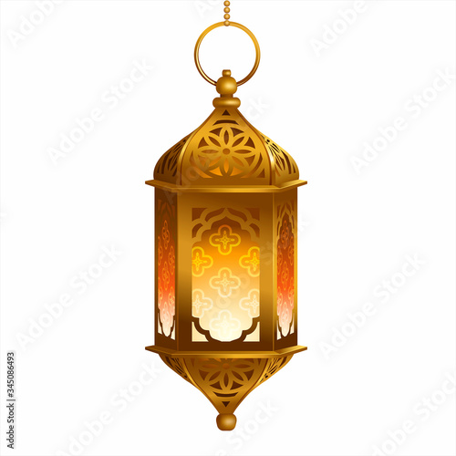 Antique Arabic lantern (fanoos) isolated on white. Ramadan décor element. Vector illustration.