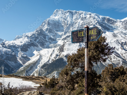 Ice lake sign, Annapurna Trek Nepal