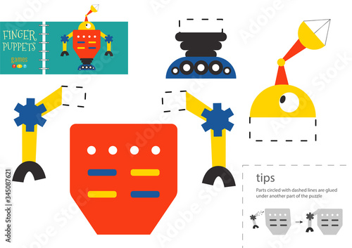 Cut and glue paper toy. Vector cute robot character for educational activity