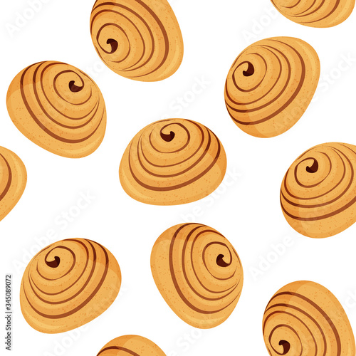 Tasty cinnamon bun seamless pattern. Fresh bakery background.