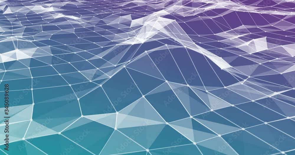 Plexus wireframe animation. Footage concept for data analysis and big data technology. Weave of data software simulation with gradient background