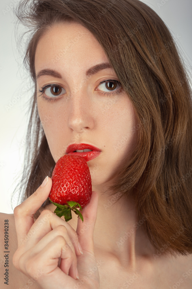 girl with strawberry girl with strawberry