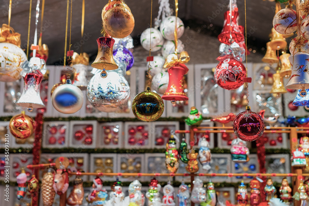 Christmas tree decorations in Christmas Market Germany Town Hall Berlin