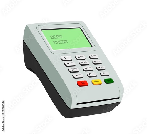Vector cartoon illustration of POS terminal closeup isolated object