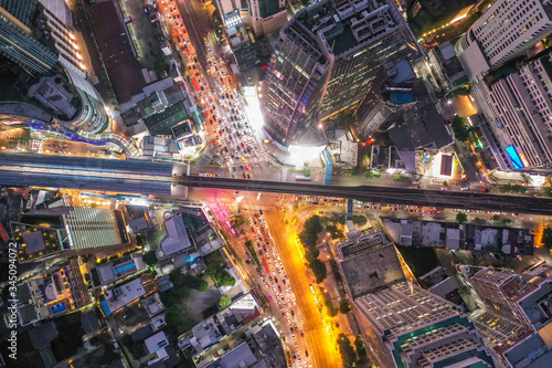 Aerial view of Asoke intersection and sky train station in Bangkok Thailand © pierrick