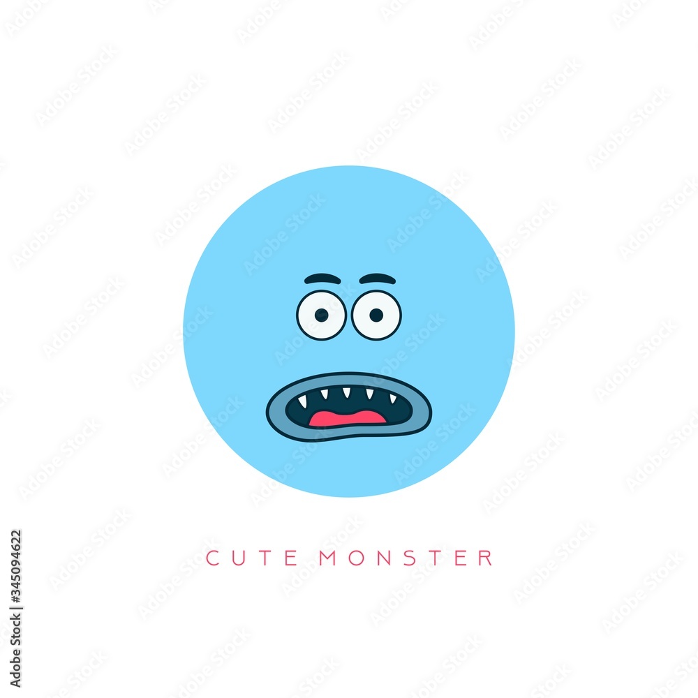 Funny Cute Monster. Blue round Face Avatar. Face expression. Confusion emotion. Hand drawn Vector illustration. Cartoon style. Simple flat design for kids. Isolated Icon on white background Funny Cute Monster. Blue round Face Avatar. Face expression. Confusion emotion. Hand drawn Vector illustration. Cartoon style. Simple flat design for kids. Isolated Icon on white background