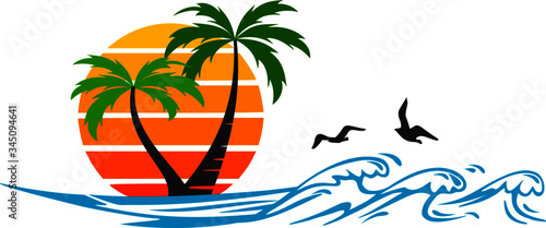 Palm Beach Waves Sun Summer Silhouette Vector