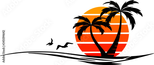 Palm Beach Waves Sun Summer Silhouette Vector