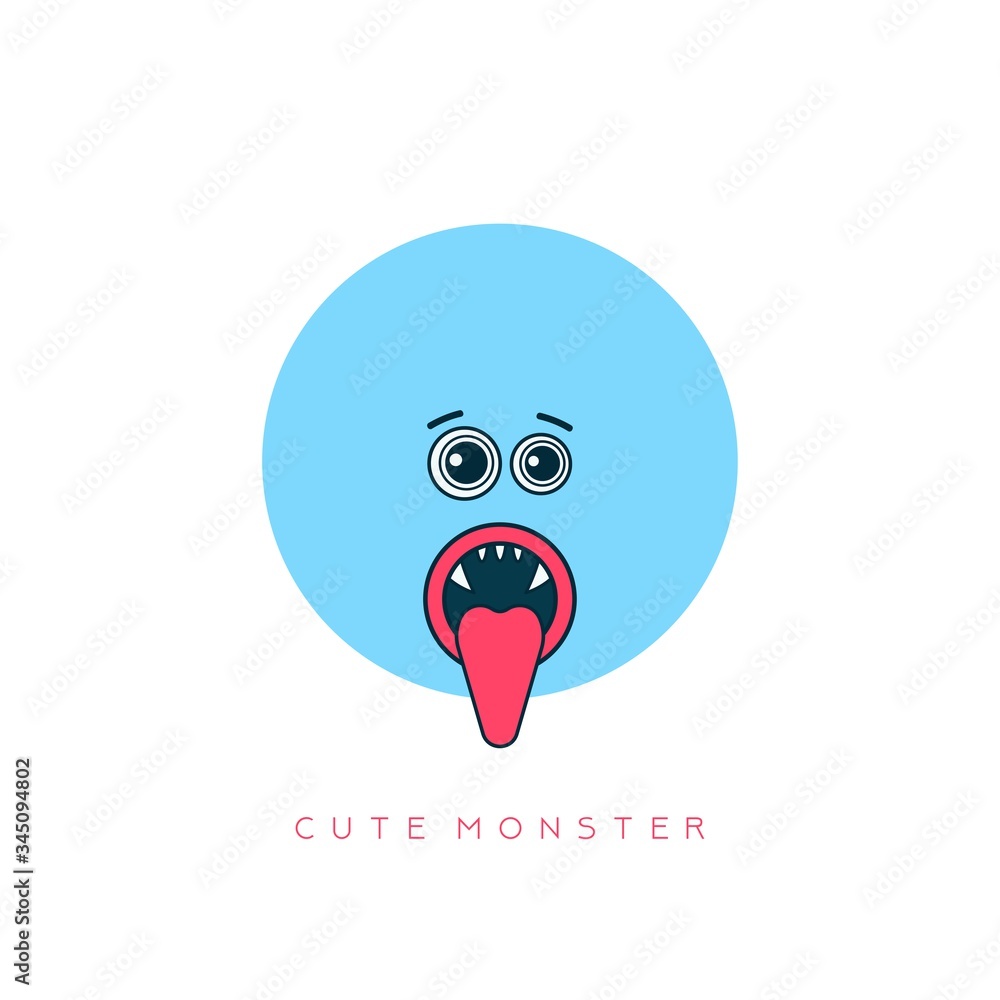 Funny Cute Monster. Blue round Face Avatar. Face expression. Sickness emotion. Hand drawn Vector illustration. Cartoon style. Simple flat design for kids. Isolated Icon on white background Funny Cute Monster. Blue round Face Avatar. Face expression. Sickness emotion. Hand drawn Vector illustration. Cartoon style. Simple flat design for kids. Isolated Icon on white background