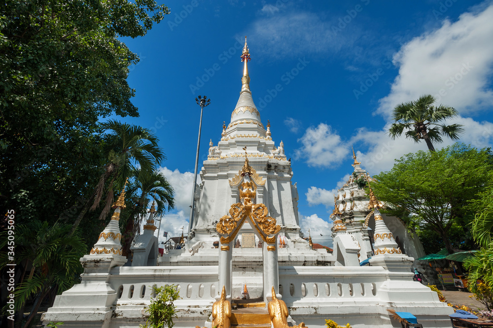 Fototapeta premium Ancient pagoda architecture Wat Phra That Si Chom Thong ,Worawihan Chom Thong District Chiang Mai in Thailand 