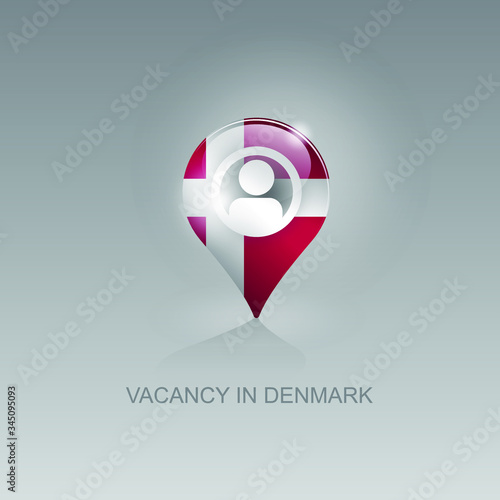 3d image of a geo location symbol on a gray background. Job search and vacancies in DENMARK. Design for banners, posters, web sites, advertising. Vector illustration, isolated object.