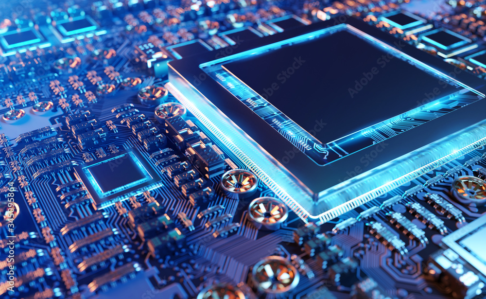 Close-up view of a modern GPU card with circuit 3D rendering Close-up view of a modern GPU card with circuit 3D rendering