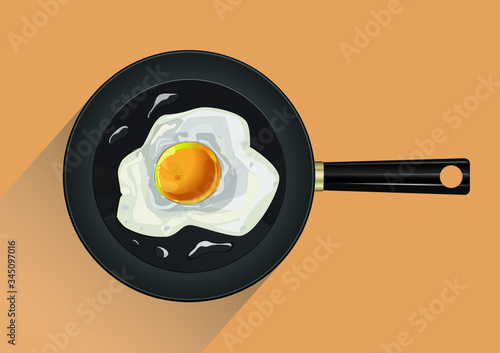 Pan with fried egg in background illustration vector