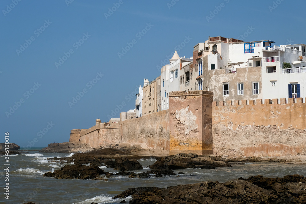 Scenic view of city walls of Essaouira in Morocco.