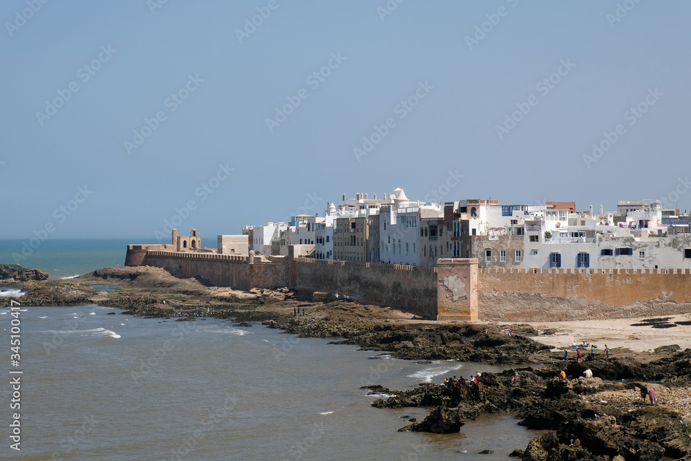 Scenic view of city walls of Essaouira in Morocco.