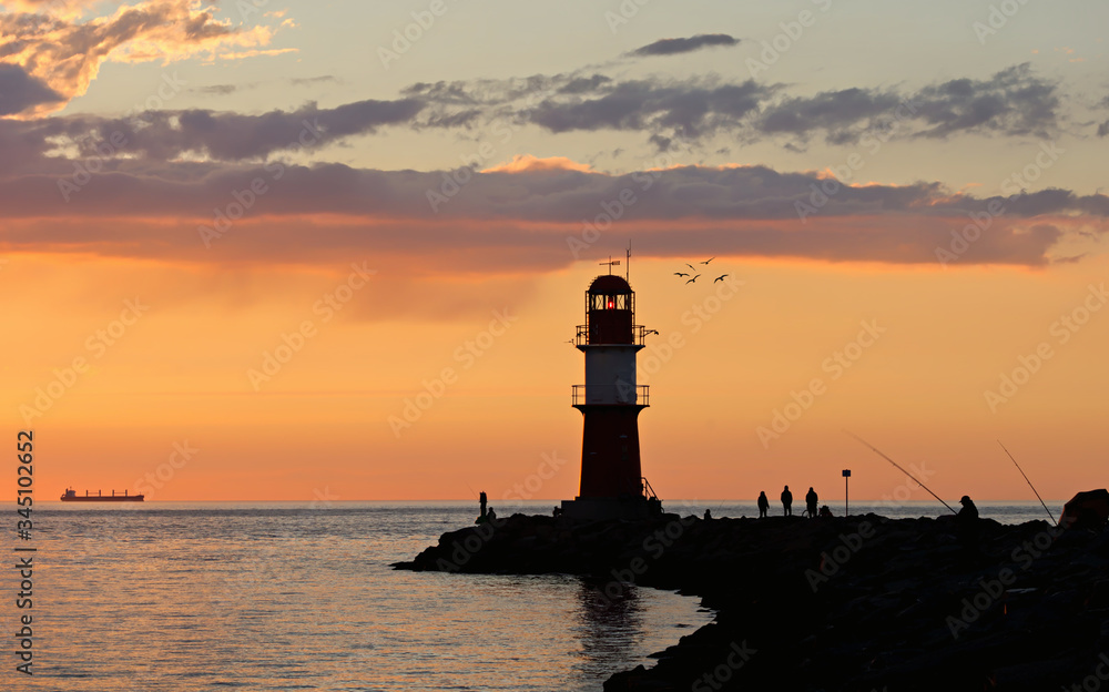 sunset ocean lighthouse nature landscape