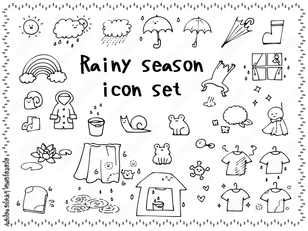 梅雨の手書きアイコンセット Stock ベクター Adobe Stock