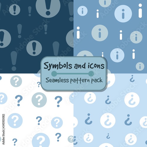 Corporate collection of elements and symbols, seamless pattern. Business minimal question, exclamation marks and information icons.