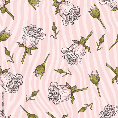 Pretty Pink Roses Vector Seamless Pattern photo