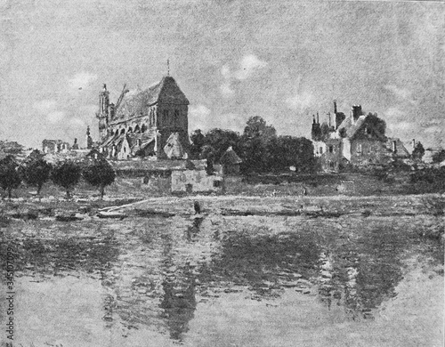 Claude Monet's painting Vernon Church in the old book the History of Painting, by R. Muter, 1887, St. Petersburg